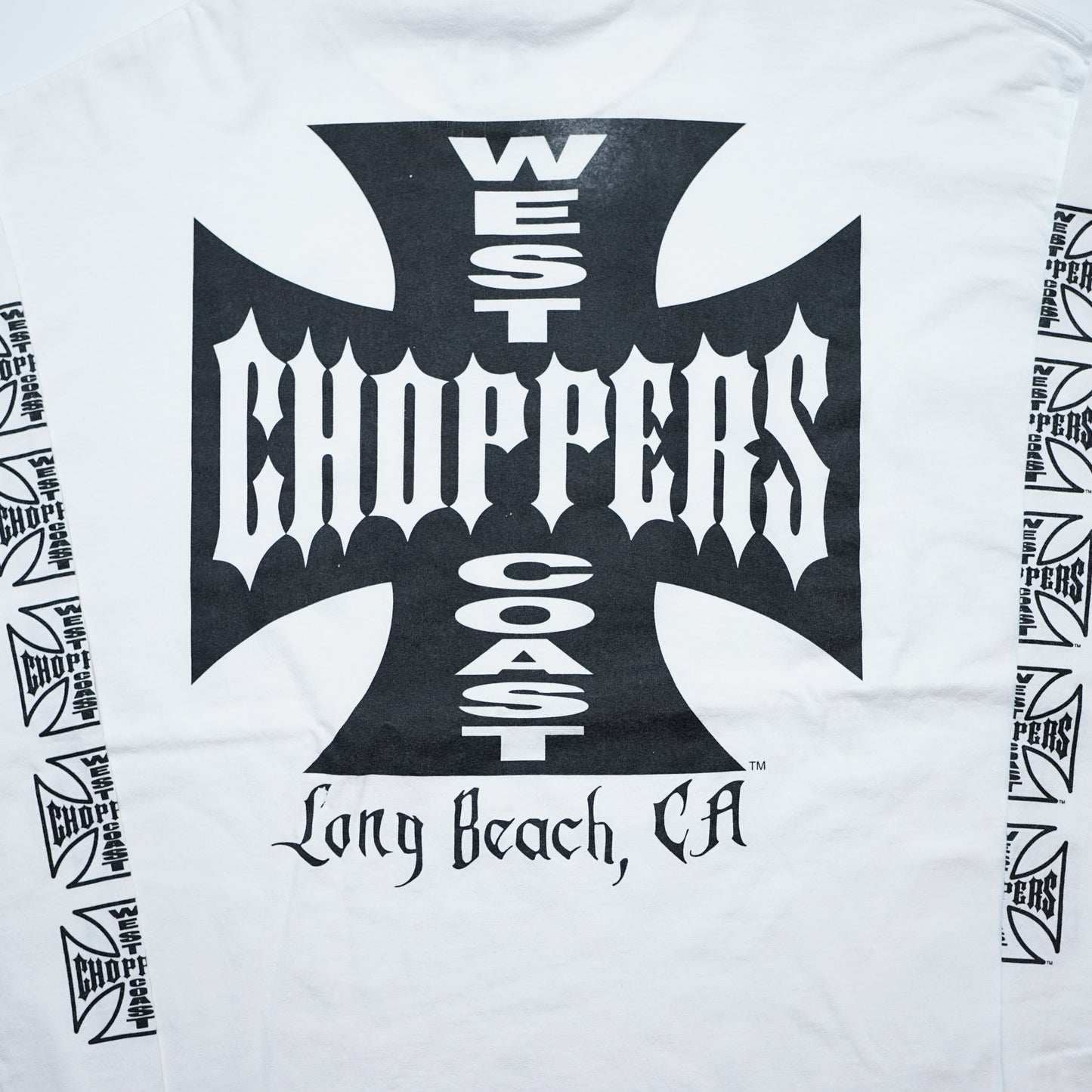 WEST COAST CHOPPERS IRON CROSS LONG BEACH, LA LS WHITE (b_1075)