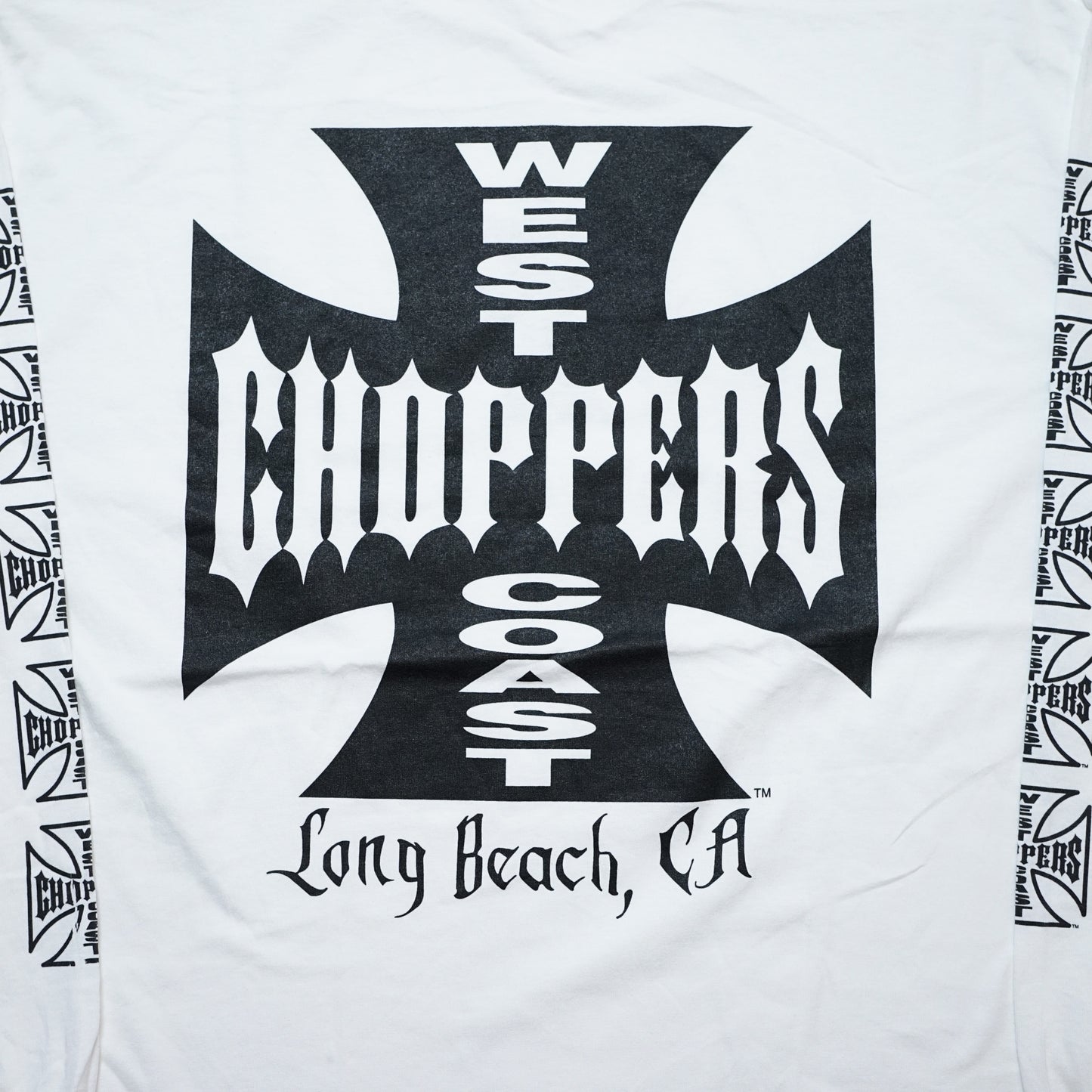 WEST COAST CHOPPERS IRON CROSS LONG BEACH, LA LS WHITE deadstock (b_1076)