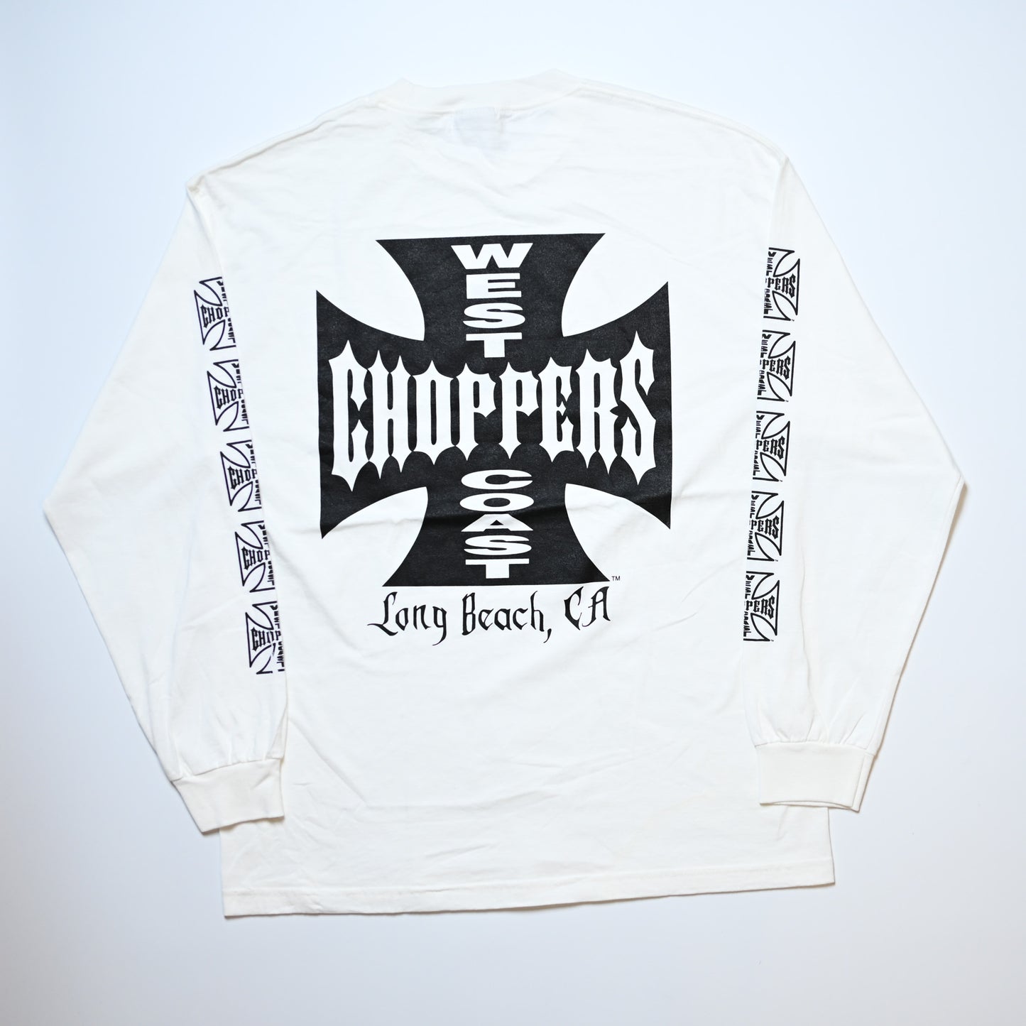 WEST COAST CHOPPERS IRON CROSS LONG BEACH, LA LS WHITE deadstock (b_1076)