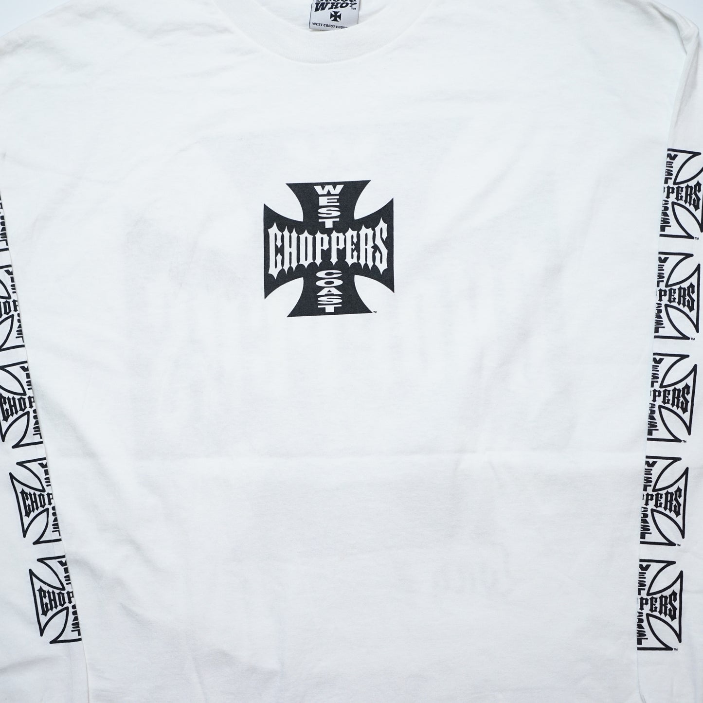 WEST COAST CHOPPERS IRON CROSS LONG BEACH, LA LS WHITE deadstock (b_1076)
