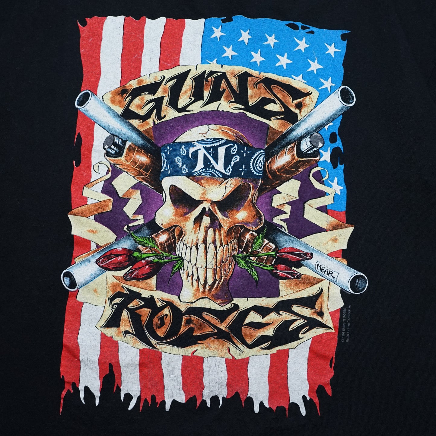 GUNS N' ROSES 1991 SKULL GUN AMERICAN FLAG  BROCKUM XL (b_010)