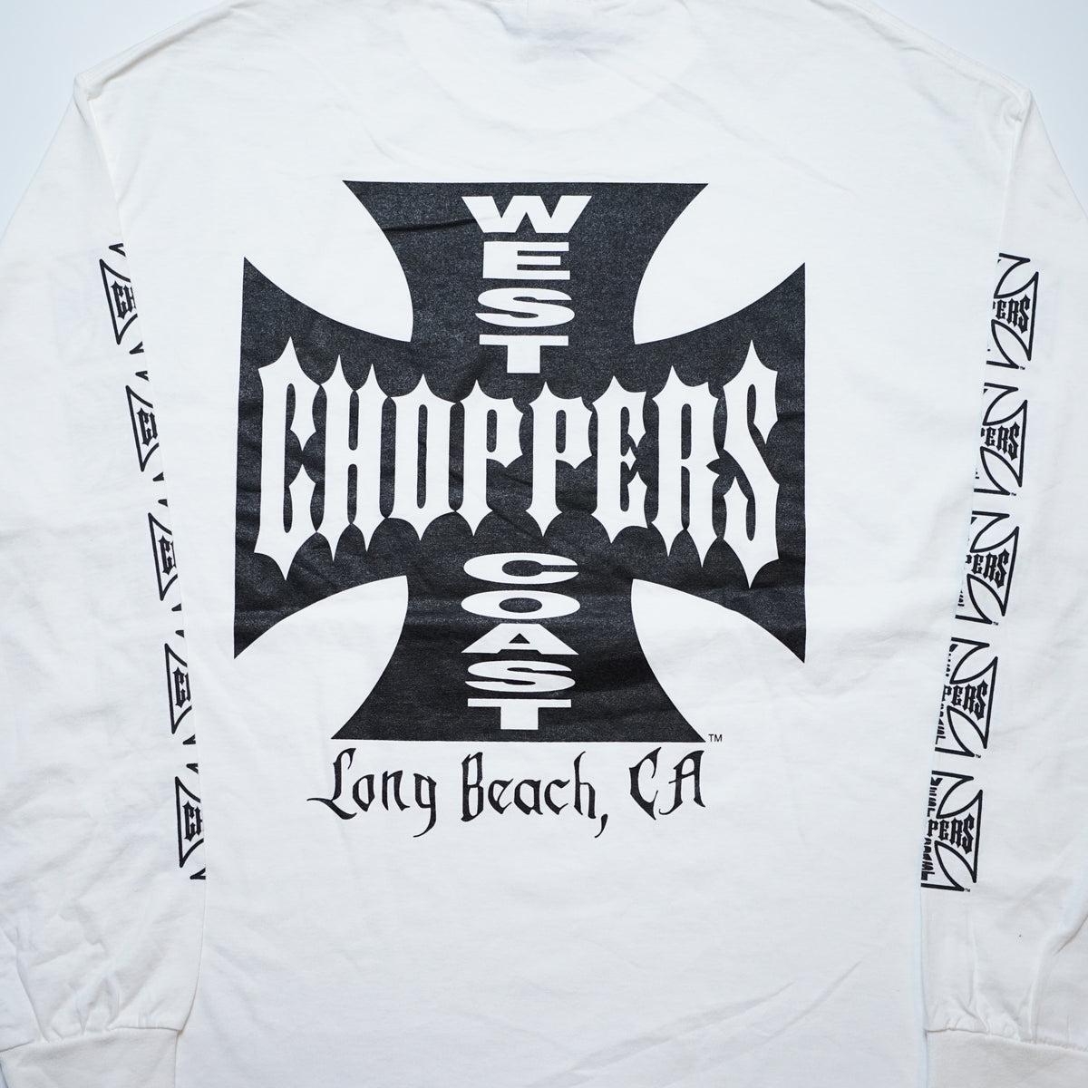 WEST COAST CHOPPERS IRON CROSS LONG BEACH, LA LS WHITE deadstock (b_1074)