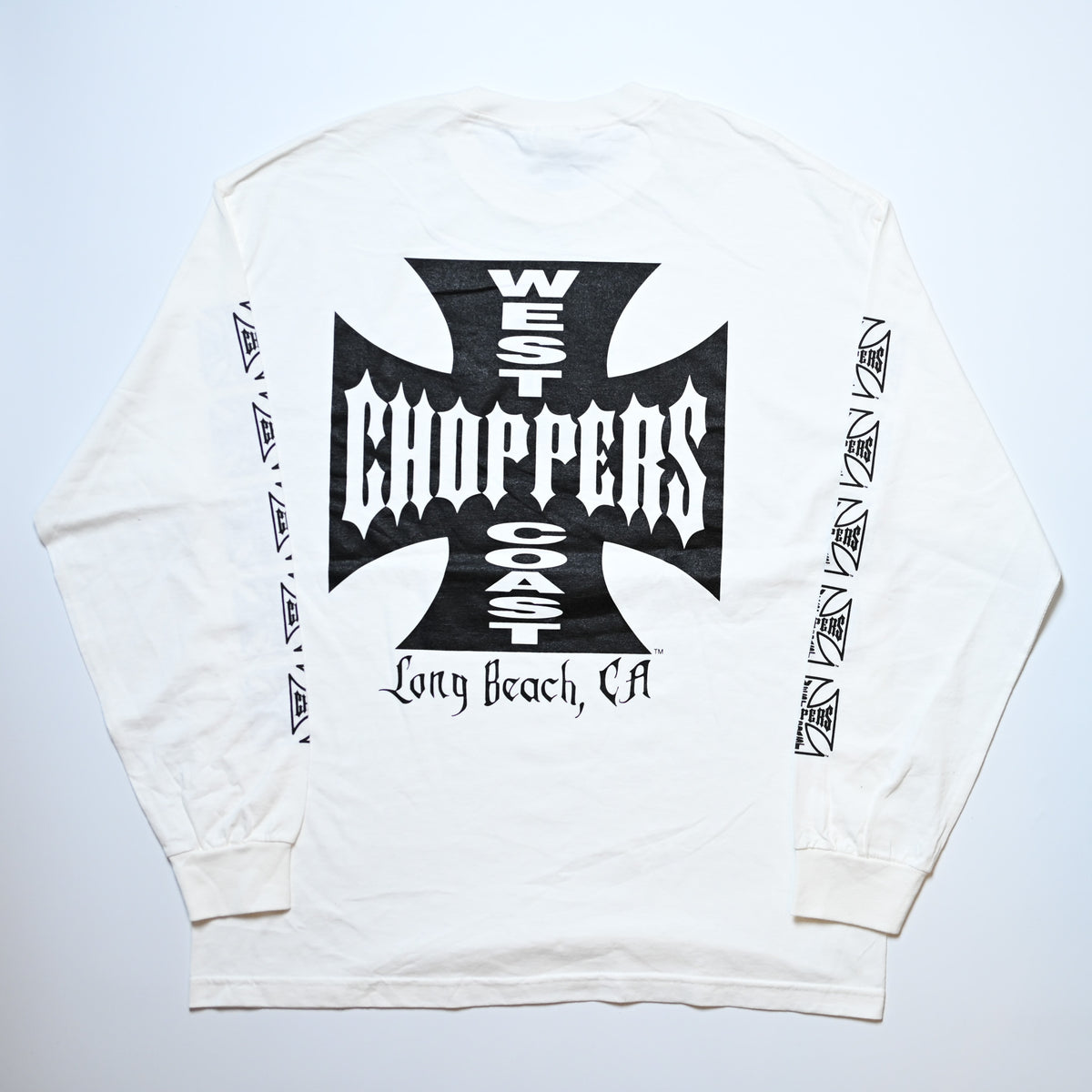 WEST COAST CHOPPERS IRON CROSS LONG BEACH, LA LS WHITE deadstock (b_1074)