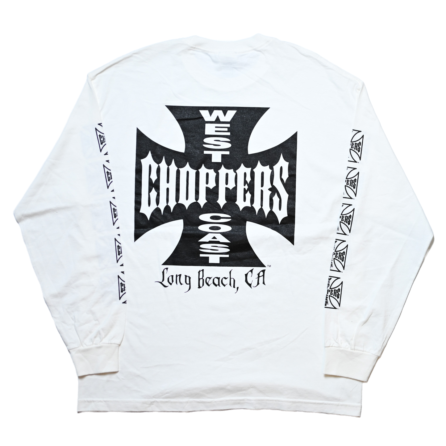 WEST COAST CHOPPERS IRON CROSS LONG BEACH, LA LS WHITE deadstock (b_1074)