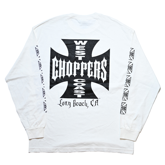 WEST COAST CHOPPERS IRON CROSS LONG BEACH, LA LS WHITE deadstock (b_1074)