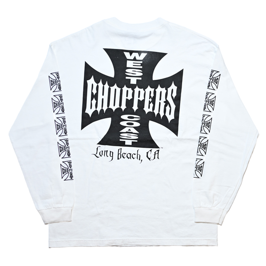 WEST COAST CHOPPERS IRON CROSS LONG BEACH, LA LS WHITE (b_1075)