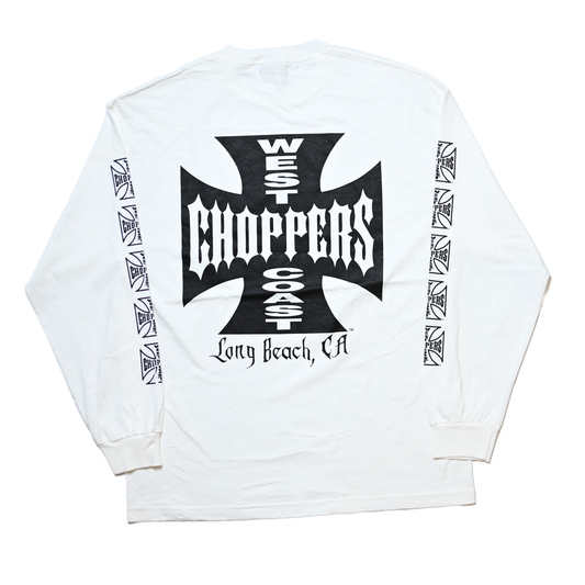 WEST COAST CHOPPERS IRON CROSS LONG BEACH, LA LS WHITE deadstock (b_1076)