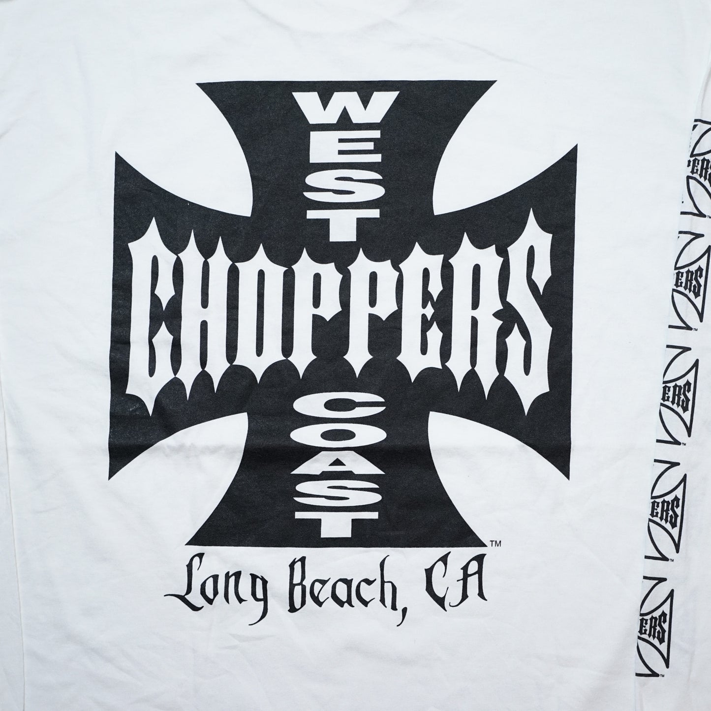 WEST COAST CHOPPERS IRON CROSS LONG BEACH, LA LS one arm print WHITE deadstock (b_1077)