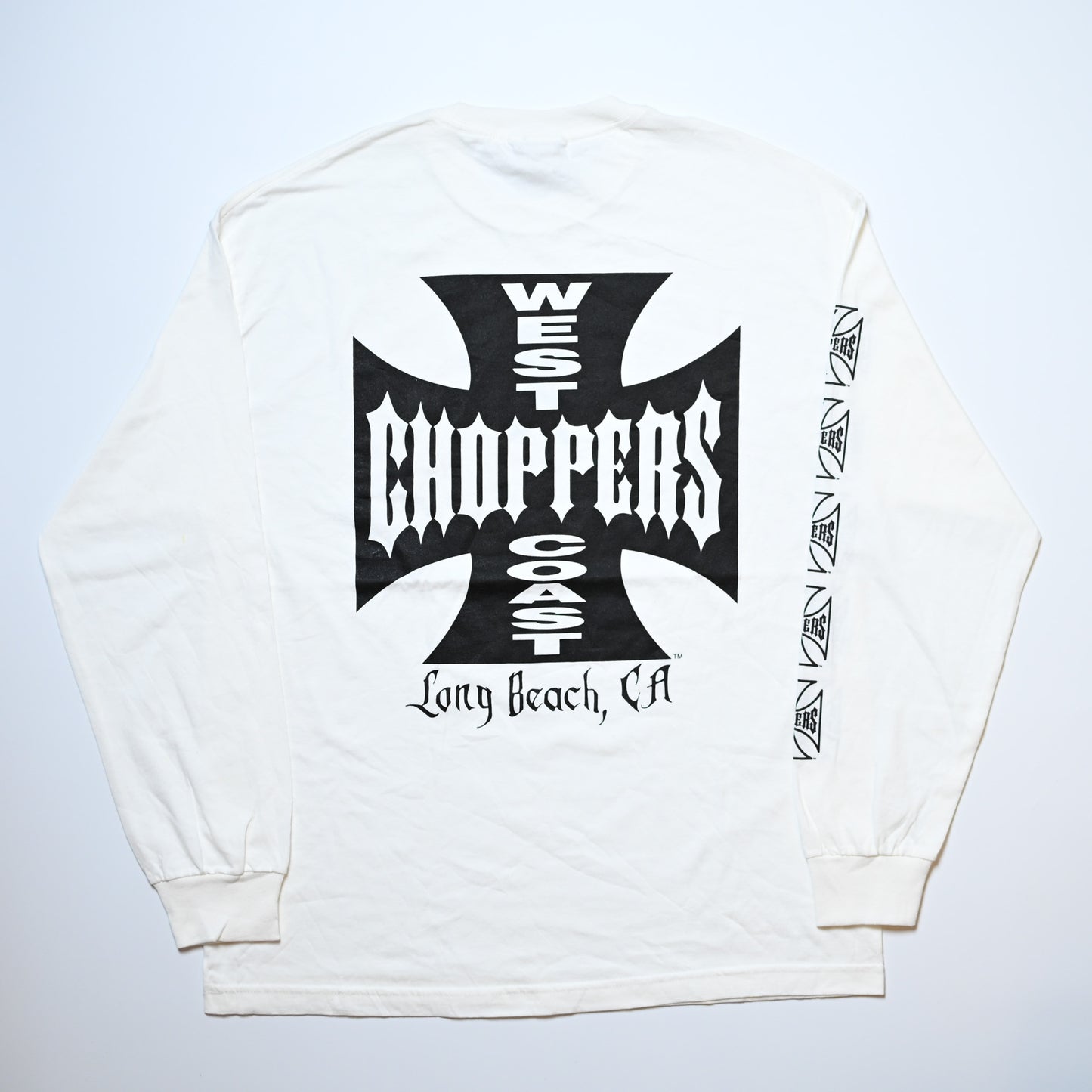 WEST COAST CHOPPERS IRON CROSS LONG BEACH, LA LS one arm print WHITE deadstock (b_1077)