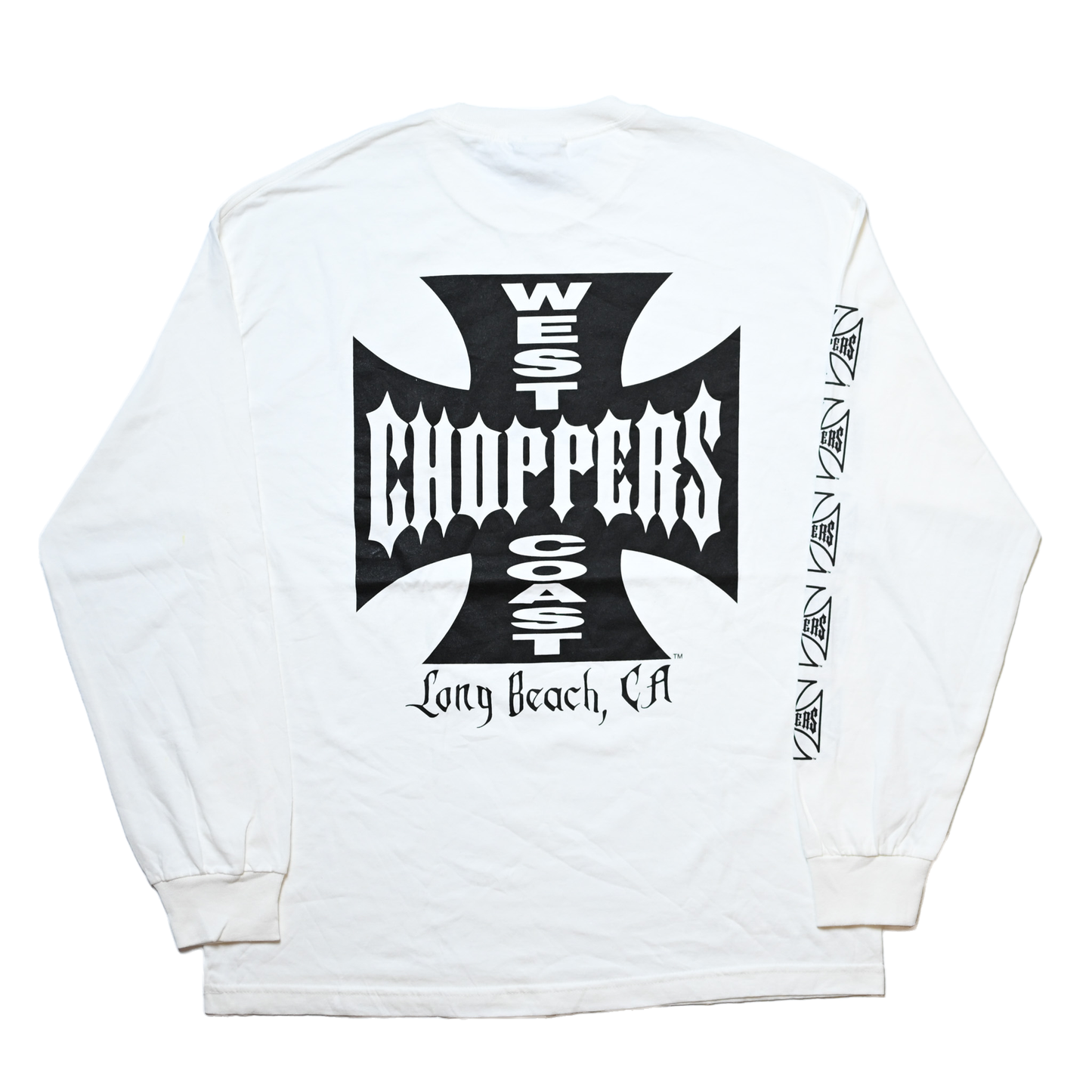 WEST COAST CHOPPERS IRON CROSS LONG BEACH, LA LS one arm print WHITE deadstock (b_1077)