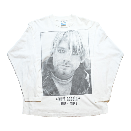 NIRVANA KURT COBAIN MEMORIAL MONOCHROME PORTRAIT WHITE LS SCREENSTARS XL(g_1004)